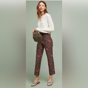Anthropologie Black and Red Floral Wide Leg Pants